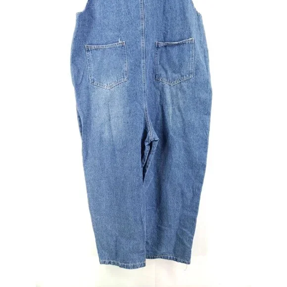 Hipster Row Womens XL Cropped Denim Overalls High Rise Adjustable Buckle Straps - Picture 4 of 9